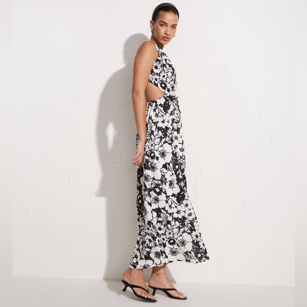 EUC Faithful the Brand La Piedra Cutout Floral-print Linen Maxi Dress